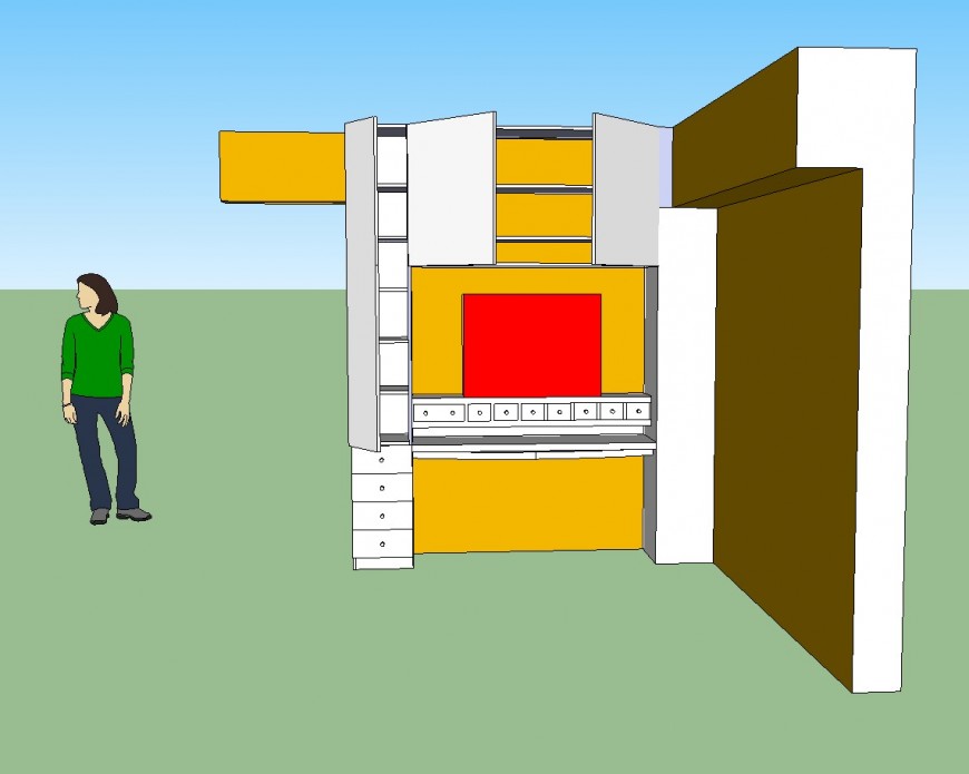 wooden wardrobe for women 3d drawing details dwg file