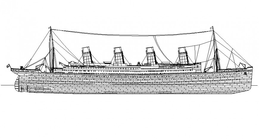 Yacht details elevation of transportation unit 2d drawing in autocad software