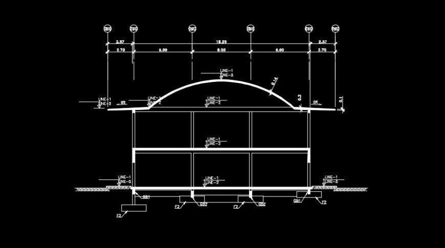 A slope roofing elevation in two story building detail drawing