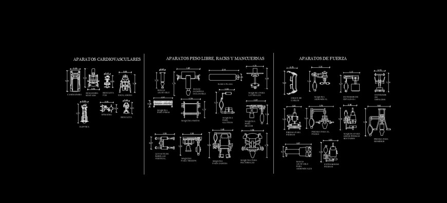 Exercise equipment for gym blocks autocad file