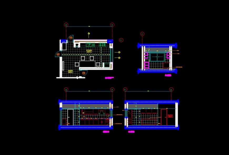 Kitchen elevation and section dwg file