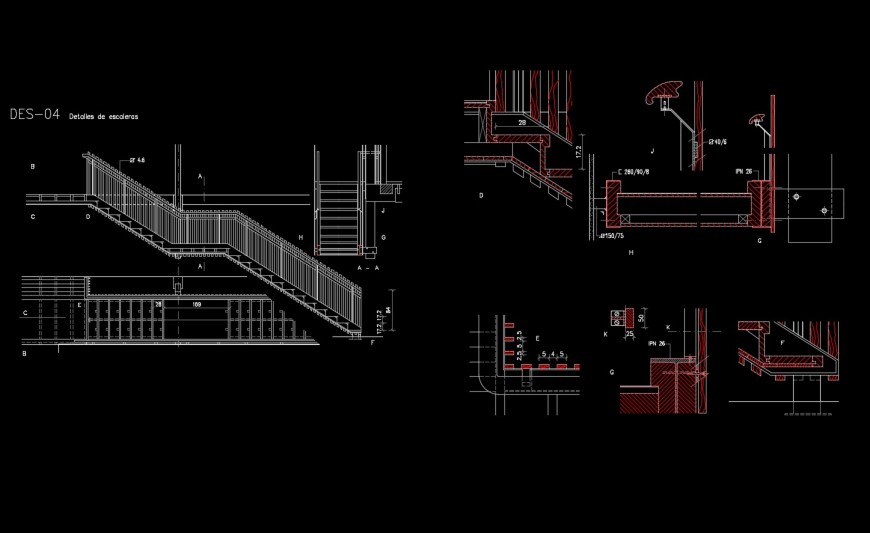 Stair one tract handrail detail dwg file