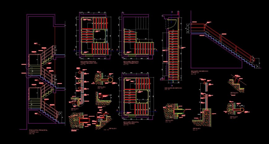 Stair ways detail dwg file