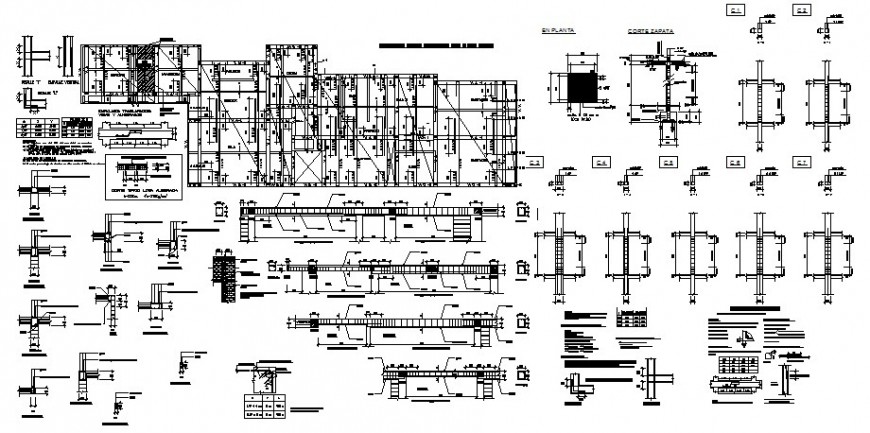 Construction units of RCC block autocad drawing