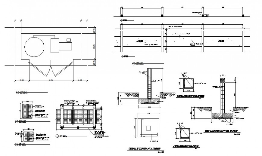 Footing structure dteail 2d drawing in autocad