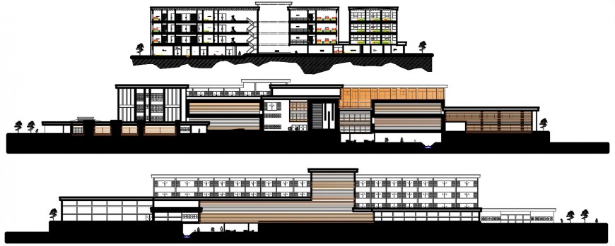 Regional multi story hospital elevation and sections drawing details